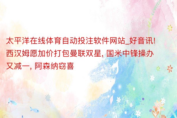 太平洋在线体育自动投注软件网站_好音讯! 西汉姆愿加价打包曼联双星， 国米中锋操办又减一， 阿森纳窃喜